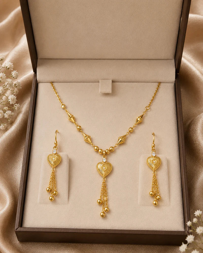 Elegant Heart Tassel Necklace Set